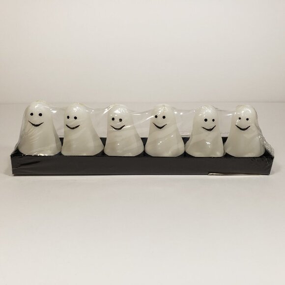 NWT - (set of 6) Mini Ghosts Wax Burning Tea Lights Halloween - Picture 1 of 4
